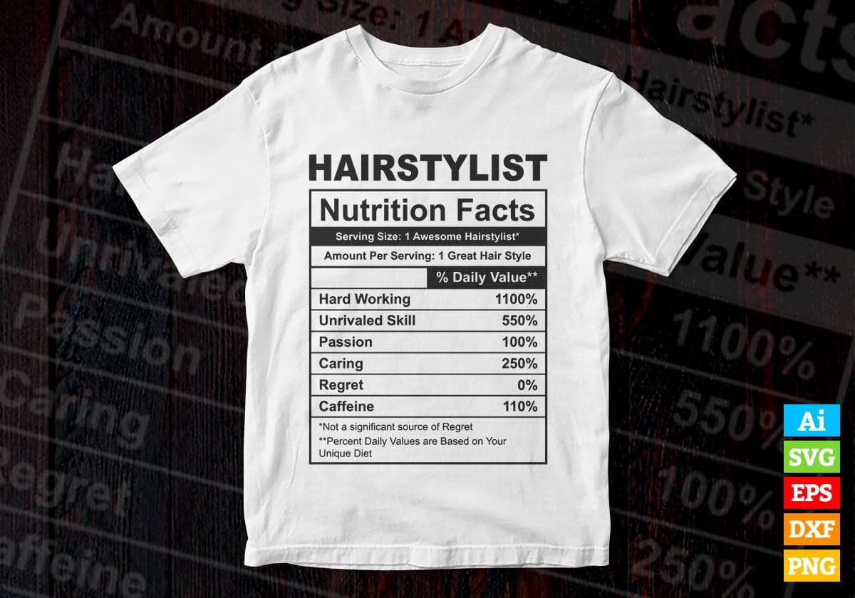 Funny Hairstylist Nutrition Facts Editable Vector T-shirt Design in Ai Svg Png Files