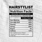 Funny Hairstylist Nutrition Facts Editable Vector T-shirt Design in Ai Svg Png Files