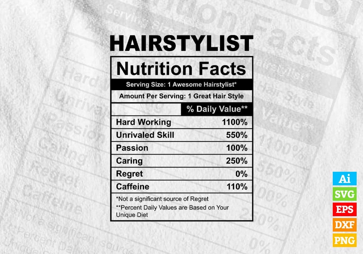 Funny Hairstylist Nutrition Facts Editable Vector T-shirt Design in Ai Svg Png Files