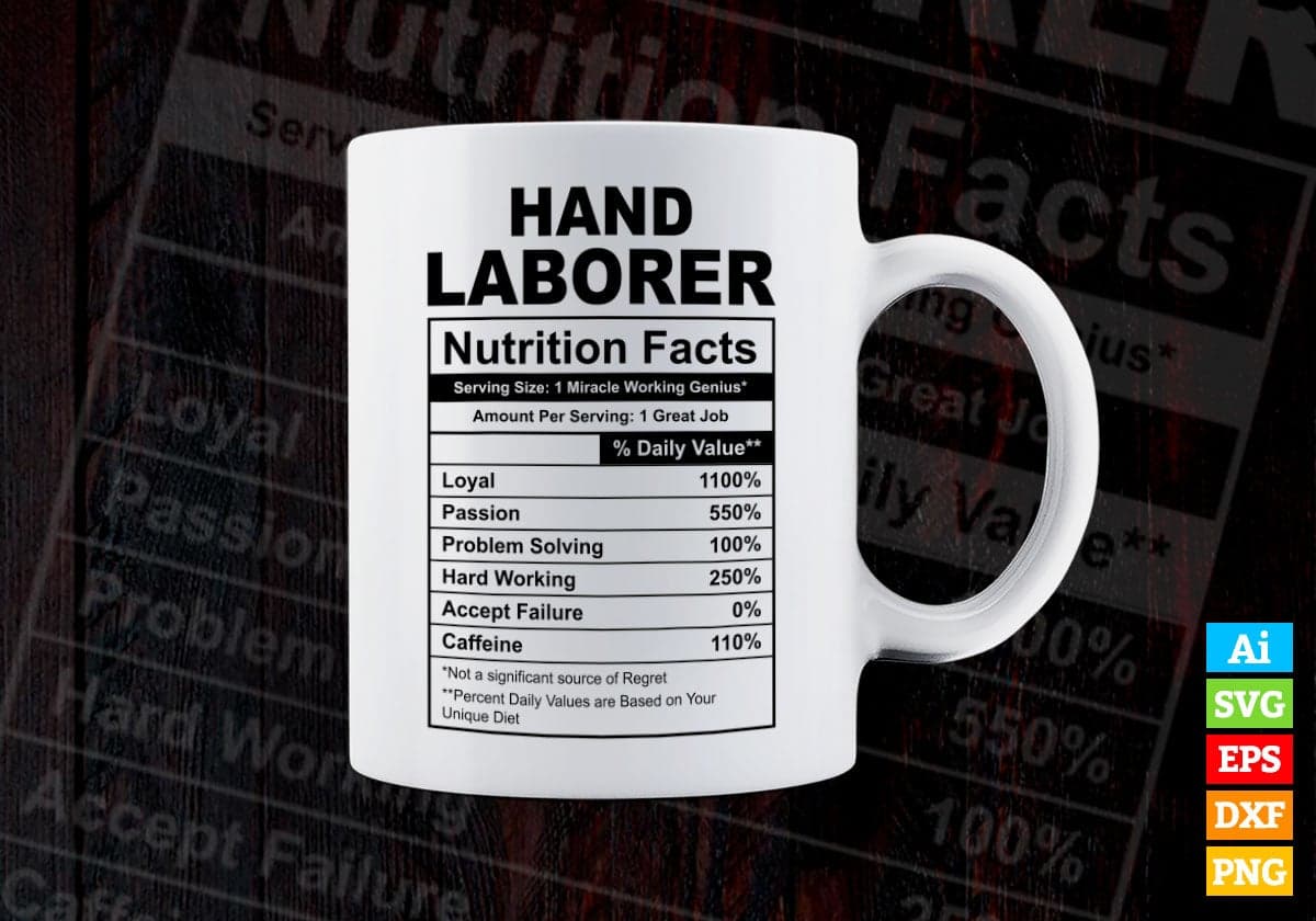 Funny Hand Laborer Nutrition Facts Vector Tshirt Design in Ai Svg