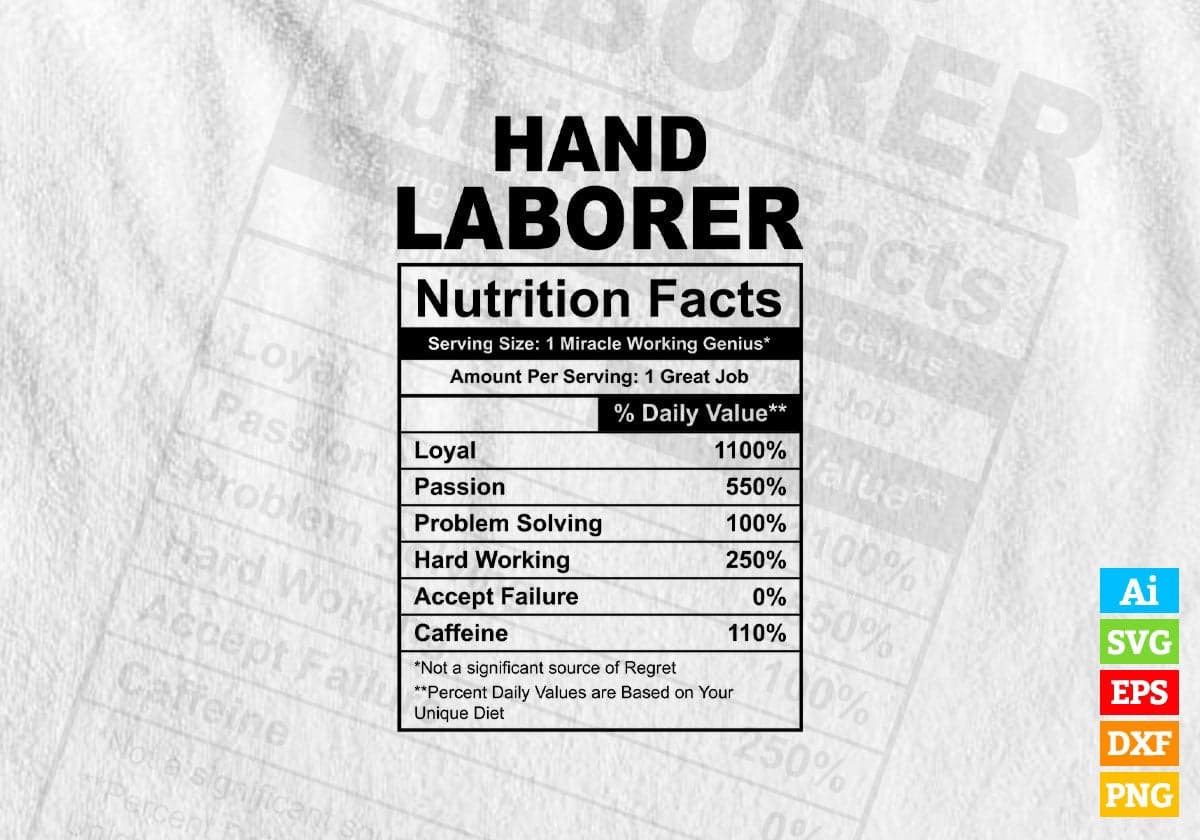 Funny Hand Laborer Nutrition Facts Editable Vector T-shirt Design in Ai Svg Png Files