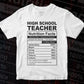 Funny High School Teacher Nutrition Facts Editable Vector T-shirt Design in Ai Svg Png Files