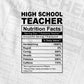 Funny High School Teacher Nutrition Facts Editable Vector T-shirt Design in Ai Svg Png Files