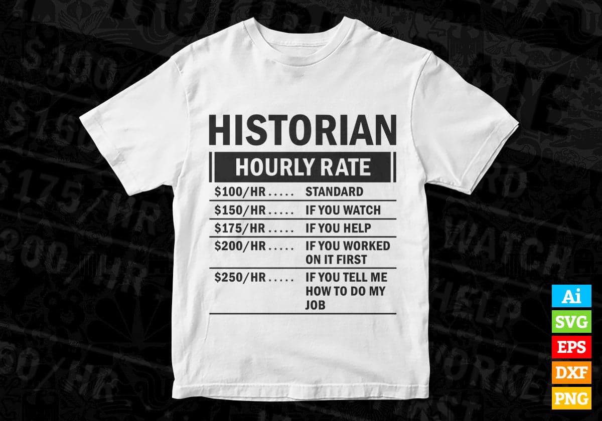 Funny Historian Hourly Rate Editable Vector T-shirt Design in Ai Svg Files