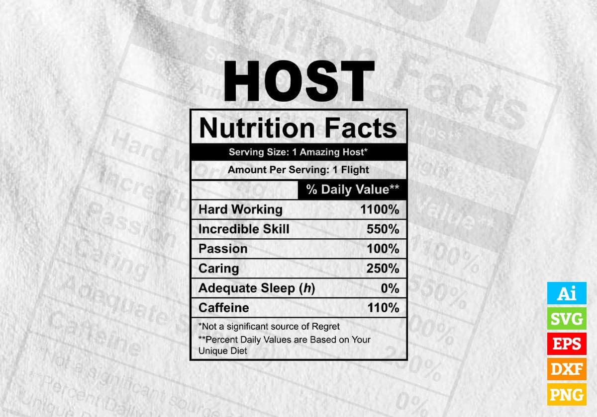 Funny Host Nutrition Facts Editable Vector T-shirt Design in Ai Svg Png Files