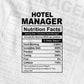 Funny Hotel Manager Nutrition Facts Editable Vector T-shirt Design in Ai Svg Png Files