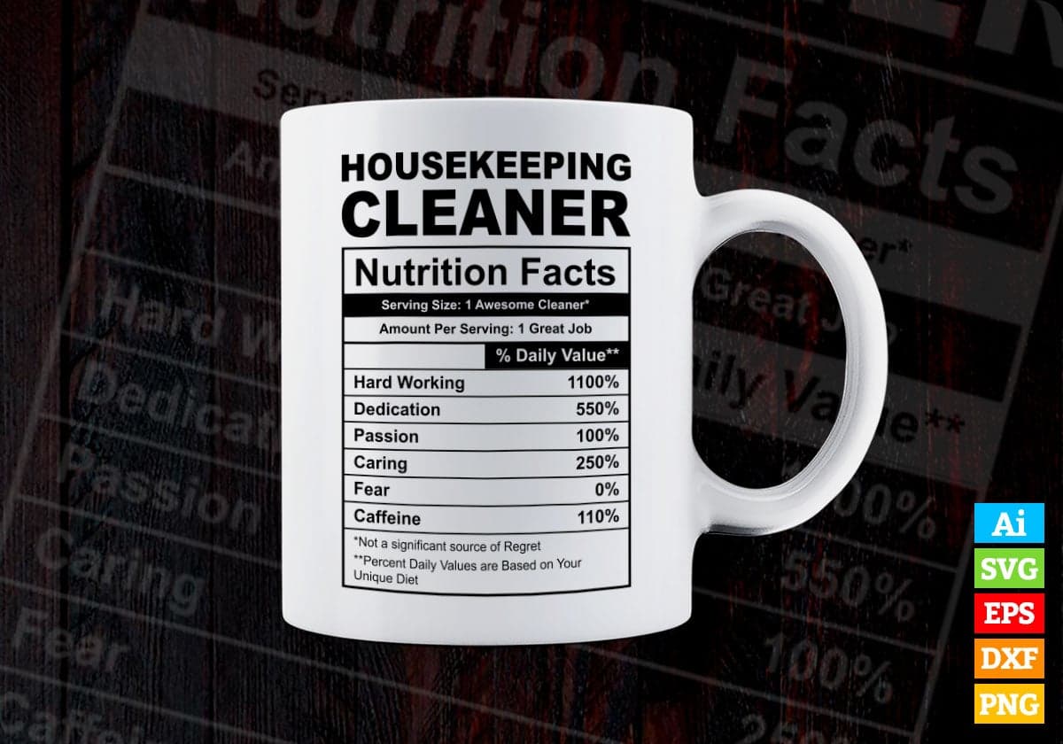 Funny Housekeeping Cleaner Nutrition Facts Editable Vector T-shirt Design in Ai Svg Png Files