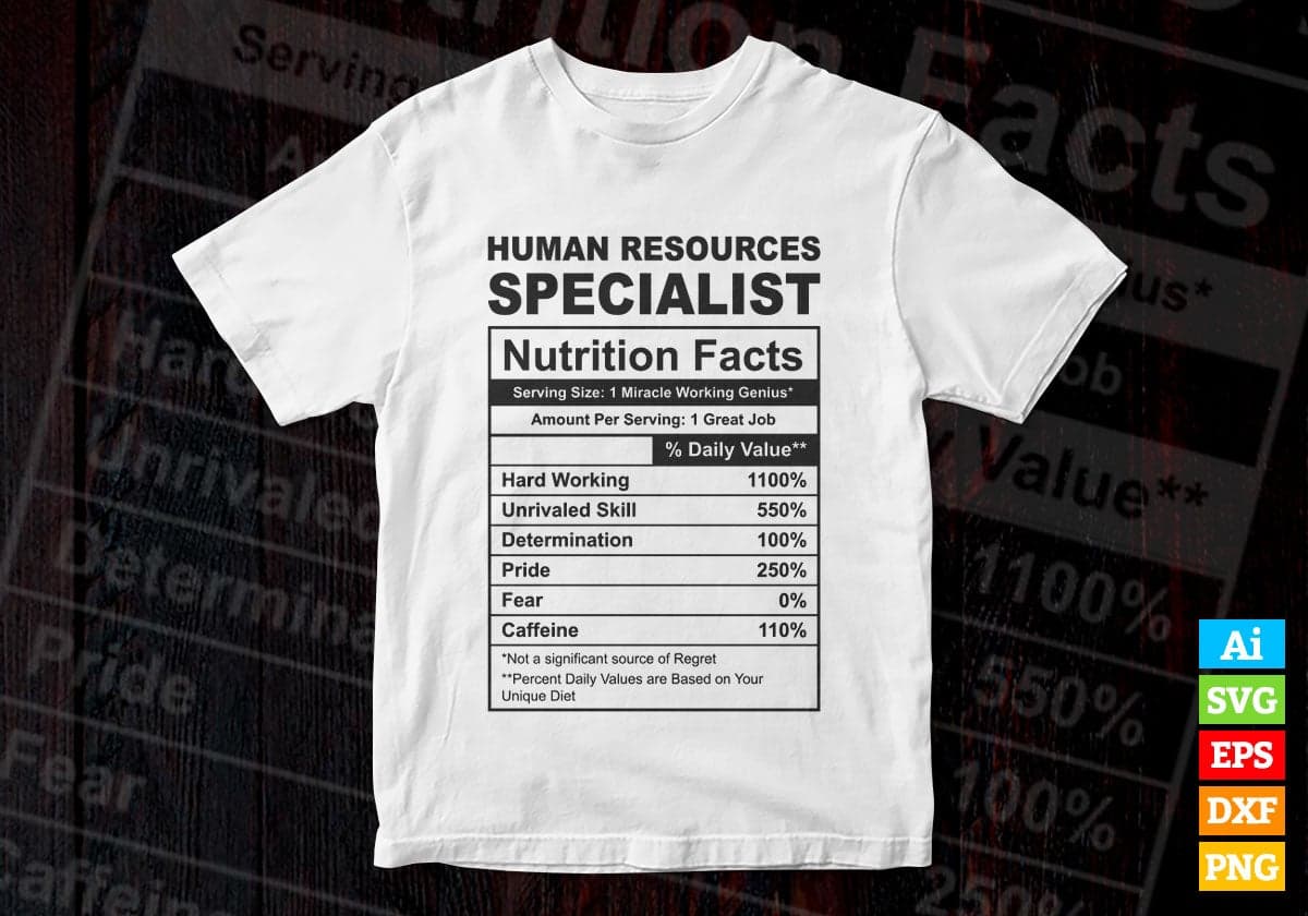 Funny Human Resources Specialist Nutrition Facts Editable Vector T-shirt Design in Ai Svg Png Files