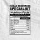 Funny Human Resources Specialist Nutrition Facts Editable Vector T-shirt Design in Ai Svg Png Files