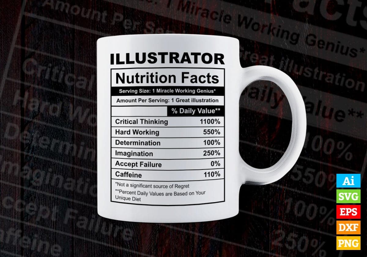 Funny Illustrator Nutrition Facts Editable Vector T-shirt Design in Ai Svg Png Files