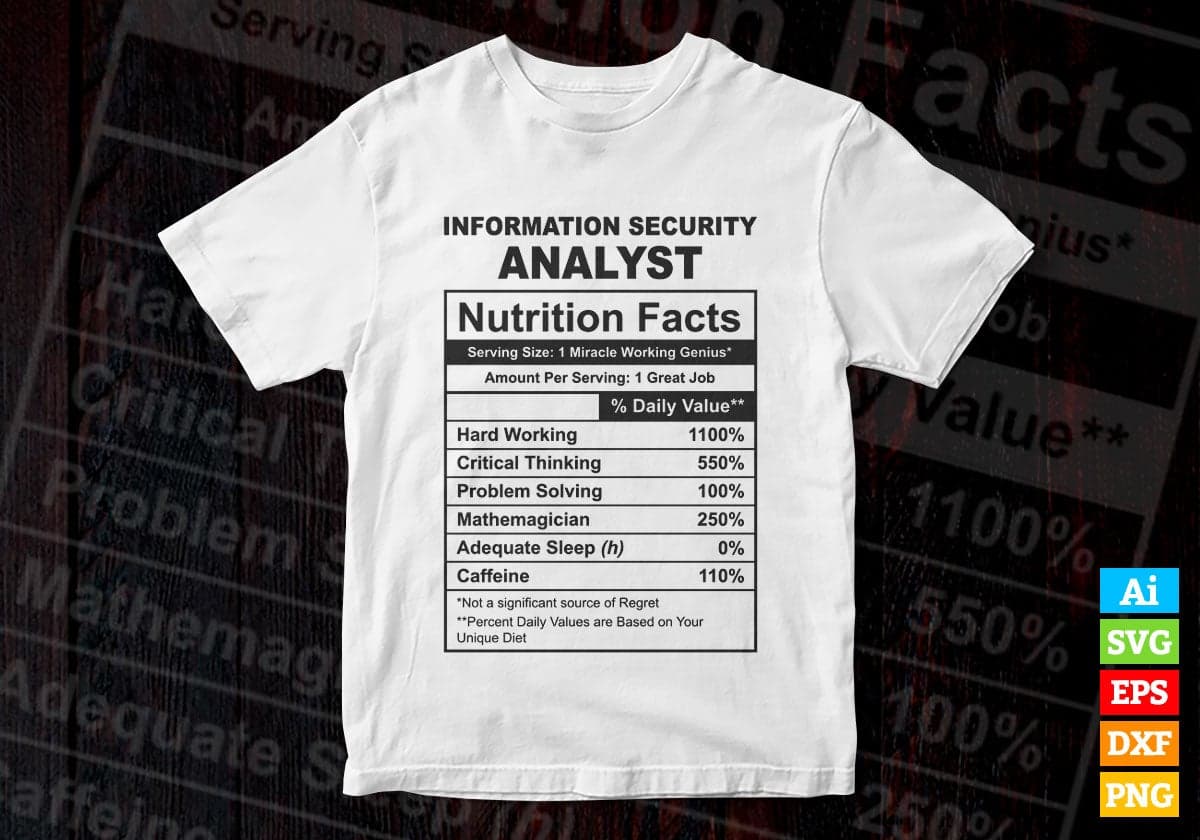 Funny Information Security Analyst Nutrition Facts Editable Vector T-shirt Design in Ai Svg Png Files
