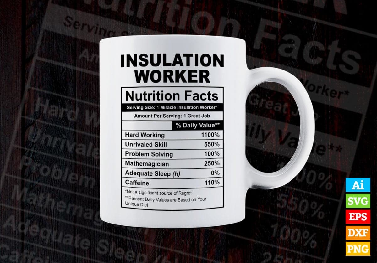 Funny Insulation Worker Nutrition Facts Editable Vector T-shirt Design in Ai Svg Png Files