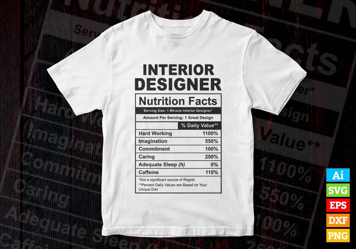 Funny Interior Design Nutrition Facts Editable Vector T-shirt Design in Ai Svg Png Files
