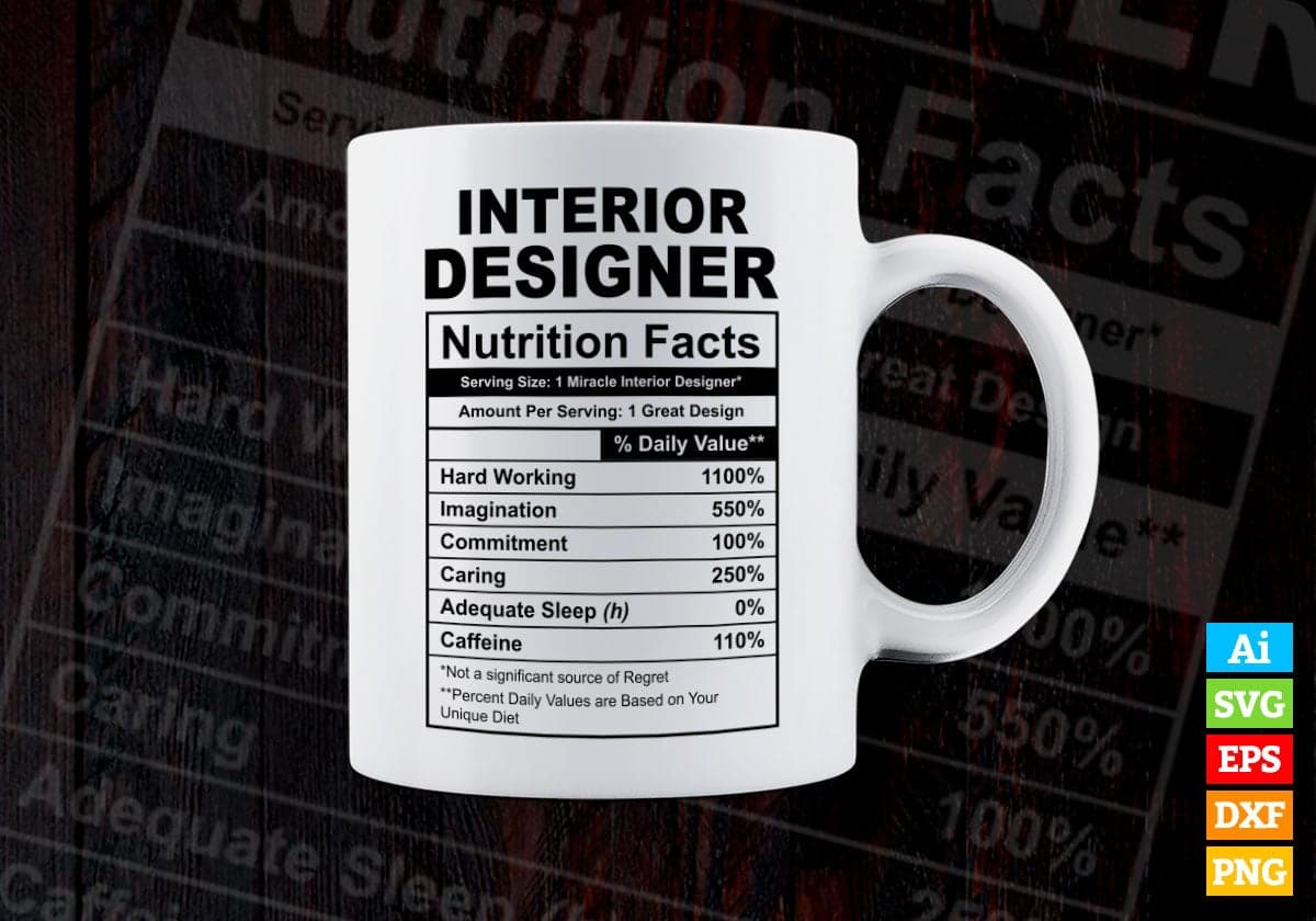 Funny Interior Design Nutrition Facts Editable Vector T-shirt Design in Ai Svg Png Files
