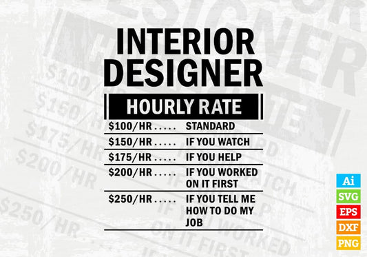 Funny Interior Designer Hourly Rate Editable Vector T-shirt Design in Ai Svg Files