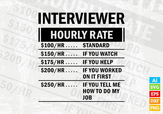 Funny Interviewer Hourly Rate Editable Vector T-shirt Design in Ai Svg Files