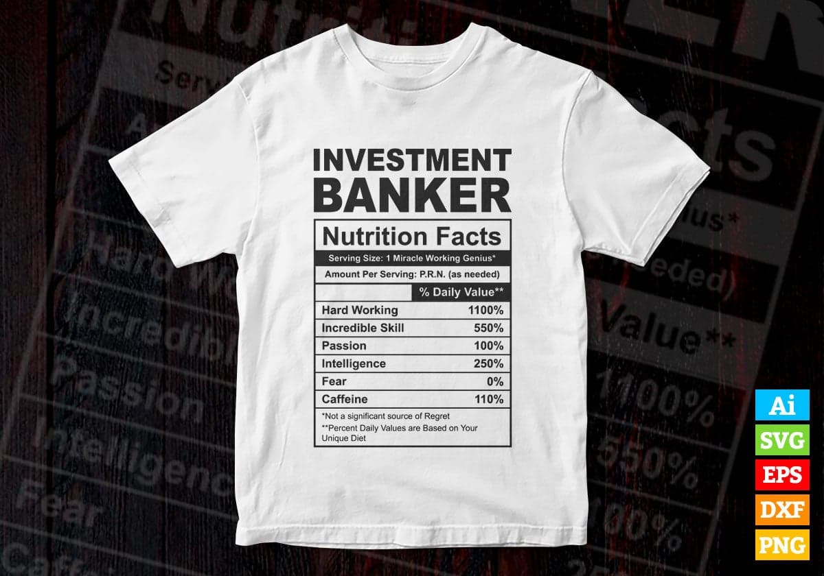Funny Investment Banker Nutrition Facts Editable Vector T-shirt Design in Ai Svg Png Files
