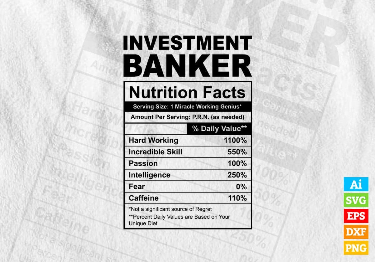 Funny Investment Banker Nutrition Facts Editable Vector T-shirt Design in Ai Svg Png Files