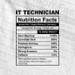 Funny It Technician Nutrition Facts Editable Vector T-shirt Design in Ai Svg Png Files