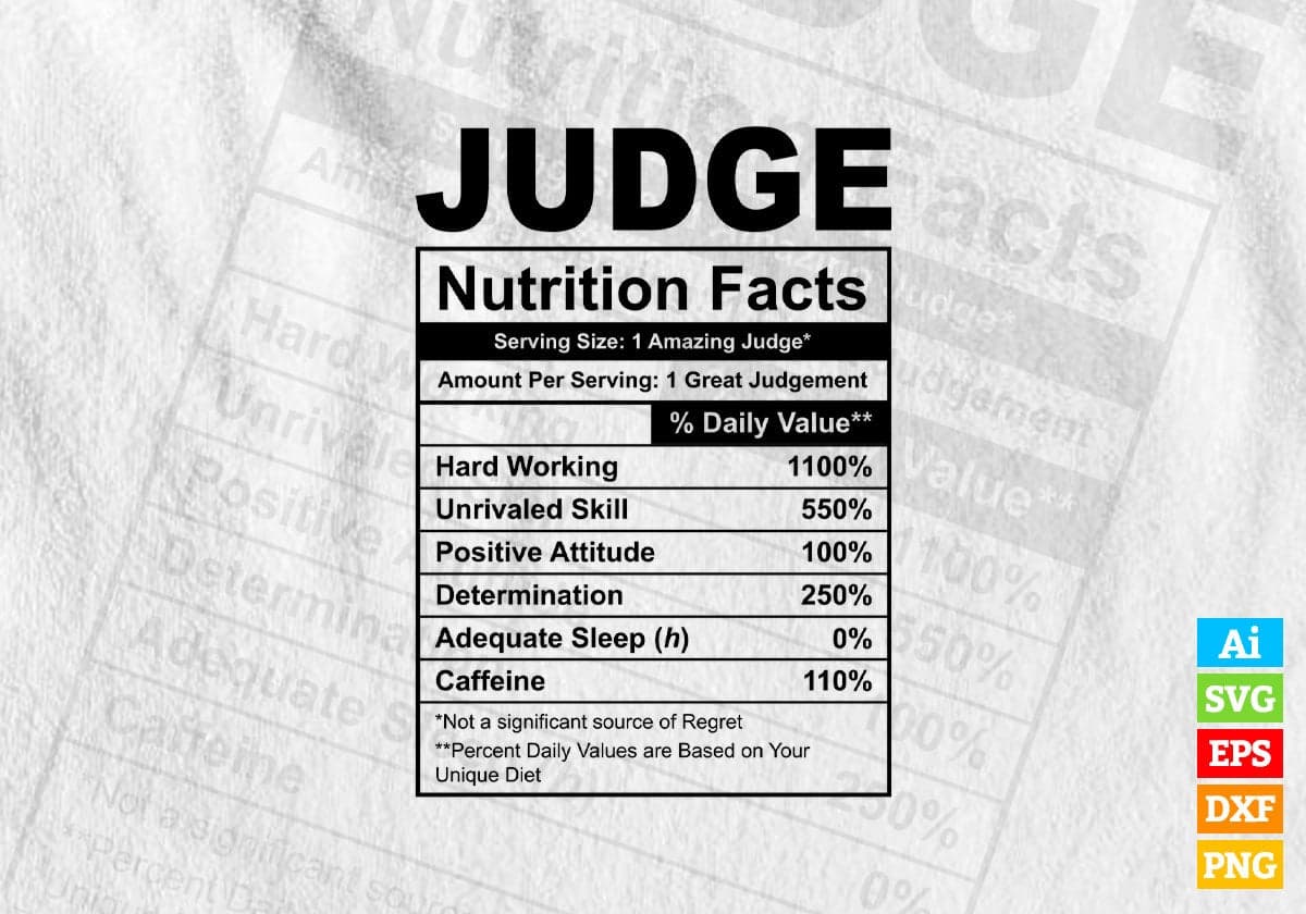 Funny Judge Nutrition Facts Editable Vector T-shirt Design in Ai Svg Png Files