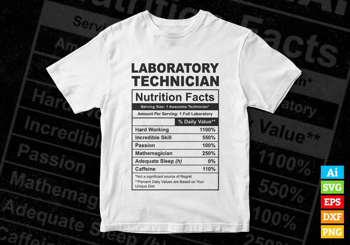 Funny Laboratory Technician Nutrition Facts Editable Vector T-shirt Design in Ai Svg Png Files