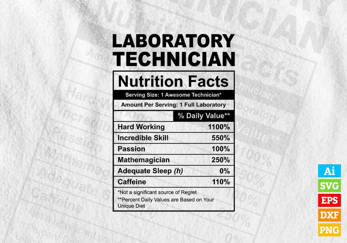 Funny Laboratory Technician Nutrition Facts Editable Vector T-shirt Design in Ai Svg Png Files