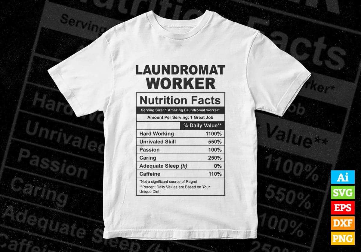 Funny Laundromat Worker Nutrition Facts Editable Vector T-shirt Design in Ai Svg Png Files