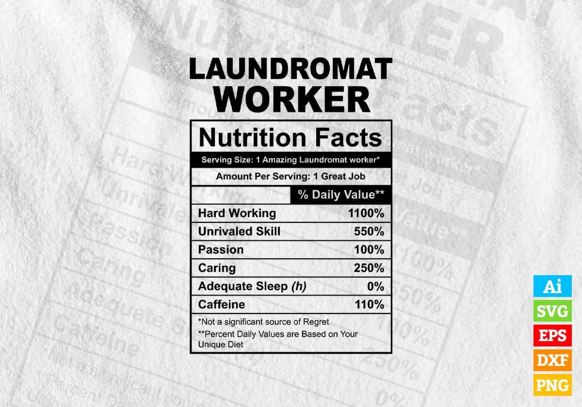 Funny Laundromat Worker Nutrition Facts Editable Vector T-shirt Design in Ai Svg Png Files