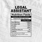 Funny Legal Assistant Nutrition Facts Editable Vector T-shirt Design in Ai Svg Png Files