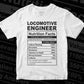 Funny Locomotive Engineer Nutrition Facts Editable Vector T-shirt Design in Ai Svg Png Files