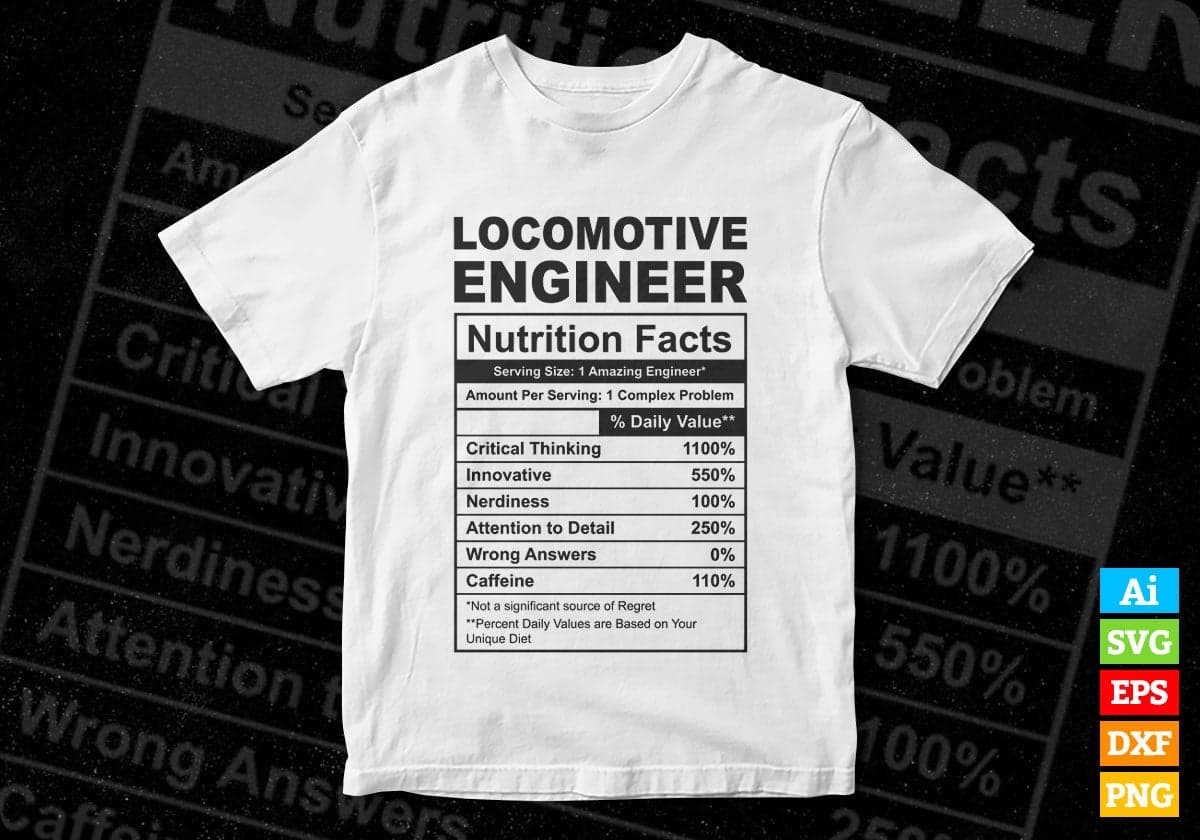 Funny Locomotive Engineer Nutrition Facts Editable Vector T-shirt Design in Ai Svg Png Files