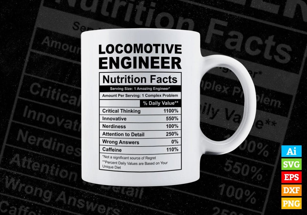 Funny Locomotive Engineer Nutrition Facts Editable Vector T-shirt Design in Ai Svg Png Files