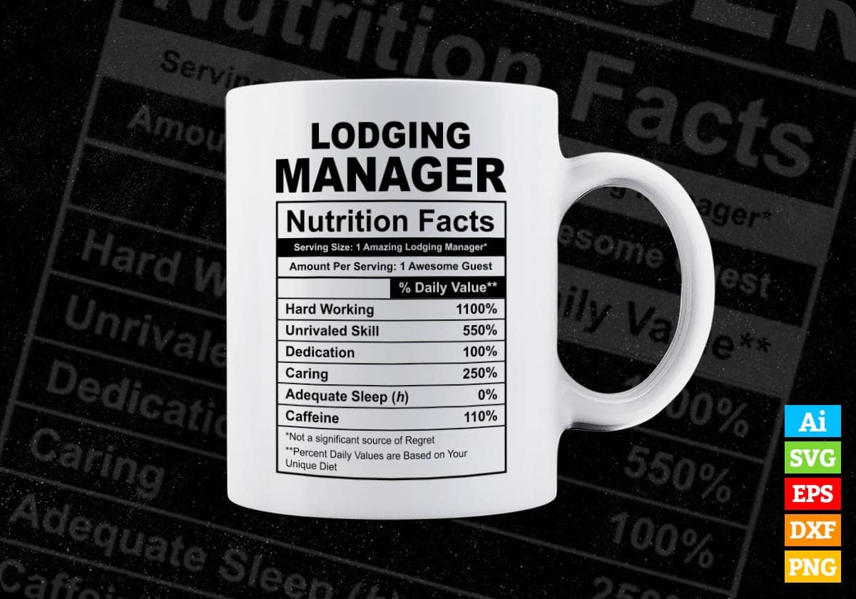 Funny Lodging Manager Nutrition Facts Editable Vector T-shirt Design in Ai Svg Png Files