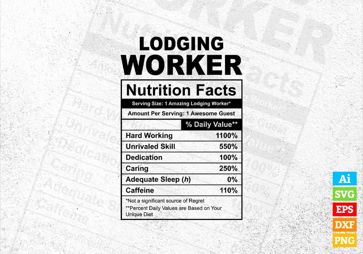 Funny Lodging Worker Nutrition Facts Editable Vector T-shirt Design in Ai Svg Png Files