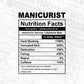 Funny Manicurist Nutrition Facts Editable Vector T-shirt Design in Ai Svg Png Files
