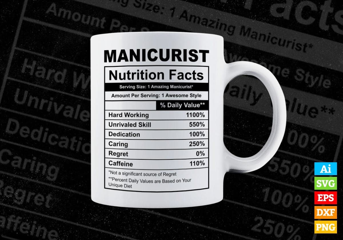 Funny Manicurist Nutrition Facts Editable Vector T-shirt Design in Ai Svg Png Files