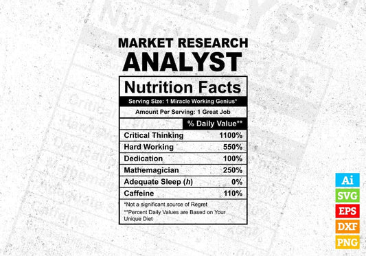 Funny Market Research Analyst Nutrition Facts Editable Vector T-shirt Design in Ai Svg Png Files