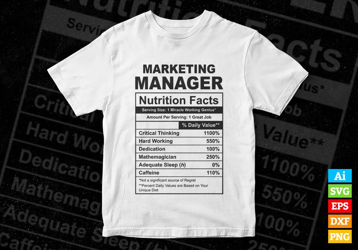 Funny Marketing Manager Nutrition Facts Editable Vector T-shirt Design in Ai Svg Png Files