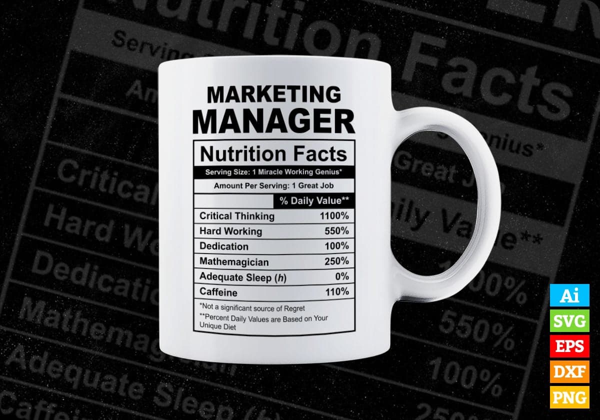 Funny Marketing Manager Nutrition Facts Editable Vector T-shirt Design in Ai Svg Png Files
