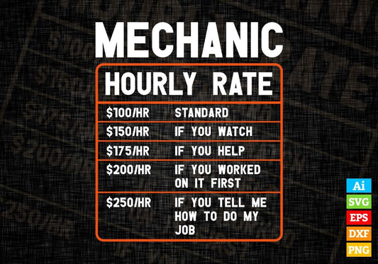 Funny Mechanic Hourly Rate Editable Vector T shirt Design In Svg Png Printable Files