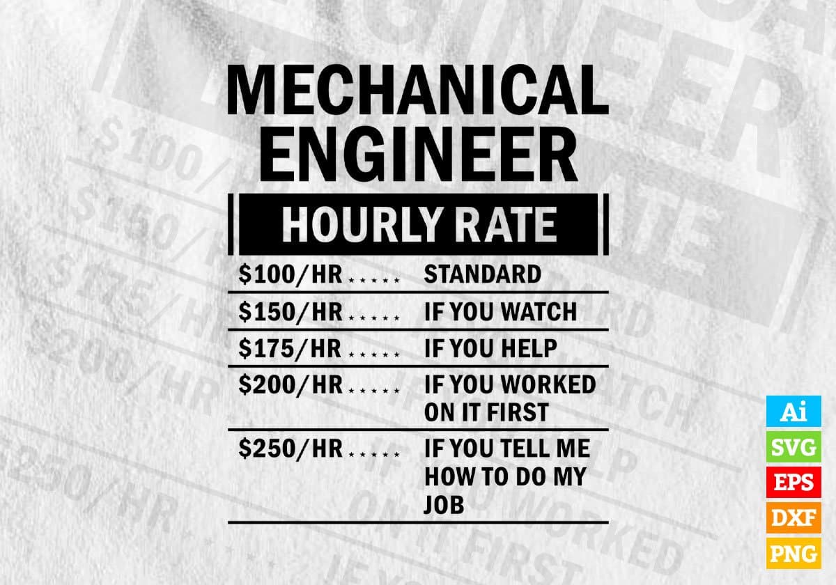 Funny Mechanical Engineer Hourly Rate Editable Vector T-shirt Design in Ai Svg Files