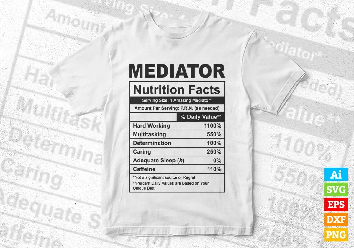 Funny Mediator Nutrition Facts Editable Vector T-shirt Design in Ai Svg Png Files
