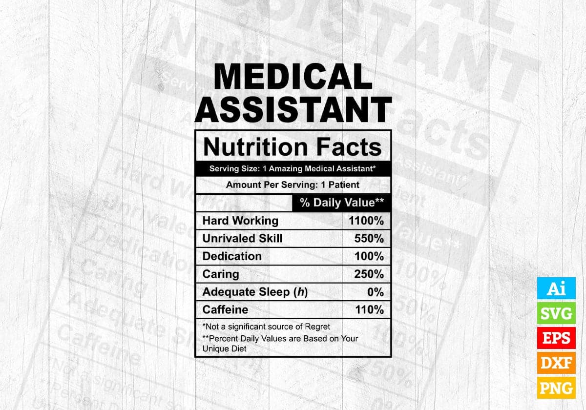 Funny Medical Assistant Nutrition Facts Editable Vector T-shirt Design in Ai Svg Png Files