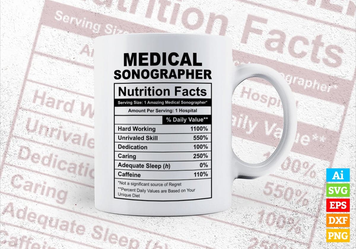 Funny Medical Sonographer Nutrition Facts Editable Vector T-shirt Design in Ai Svg Png Files