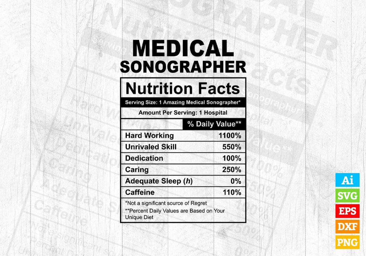 Funny Medical Sonographer Nutrition Facts Editable Vector T-shirt Design in Ai Svg Png Files