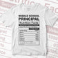 Funny Middle School Principal Nutrition Facts Editable Vector T-shirt Design in Ai Svg Png Files