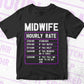 Funny Midwife Hourly Rate Editable Vector T shirt Design In Svg Png Printable Files