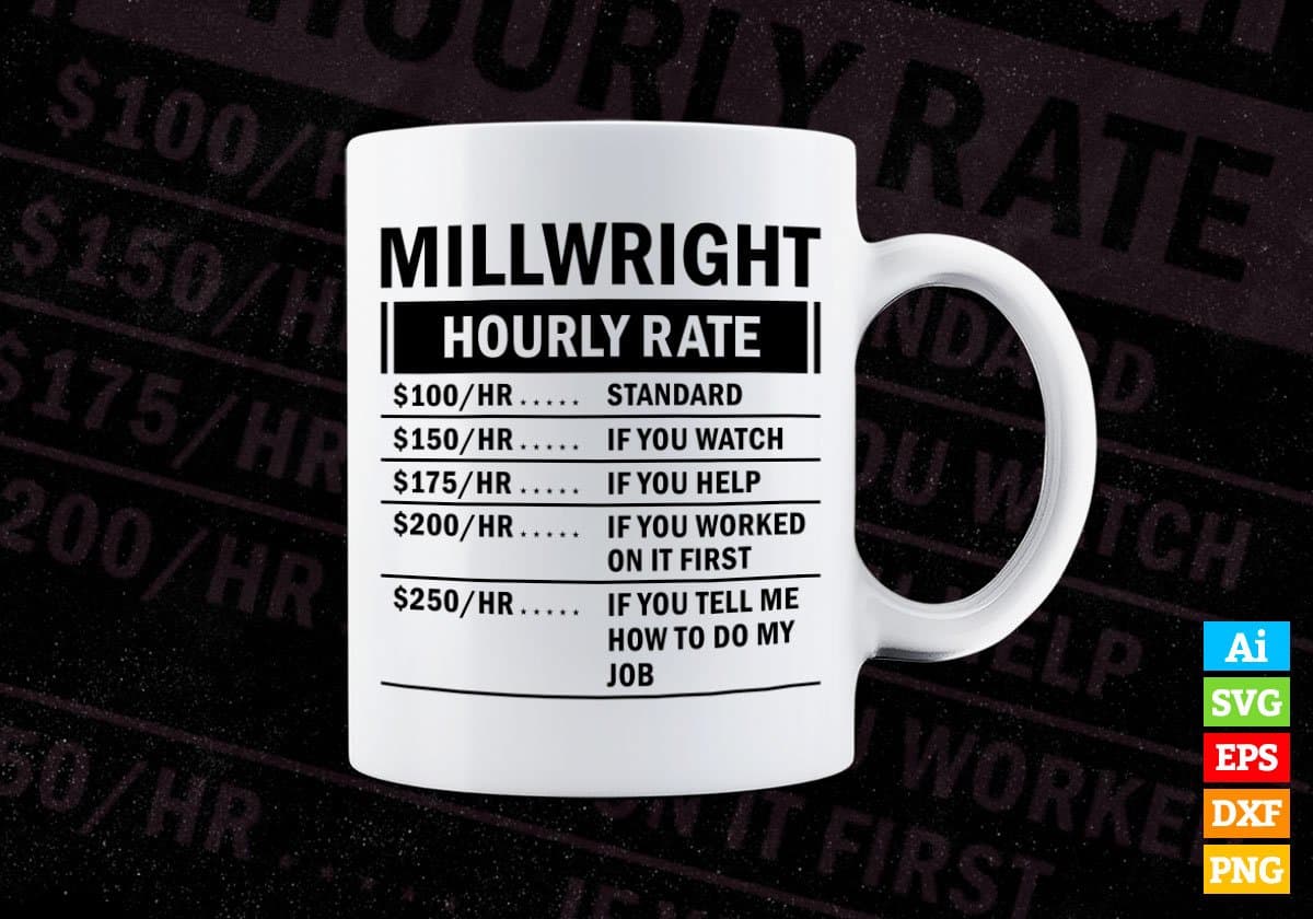 Funny Millwright Hourly Rate Editable Vector T-shirt Design in Ai Svg Files