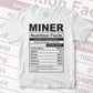 Funny Miner Nutrition Facts Editable Vector T-shirt Design in Ai Svg Png Files