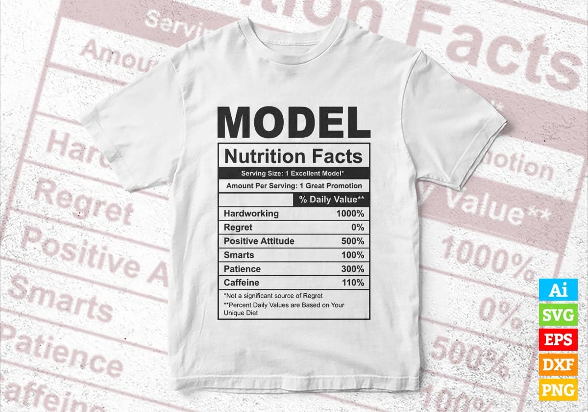 Funny Model Nutrition Facts Editable Vector T-shirt Design in Ai Svg Png Files